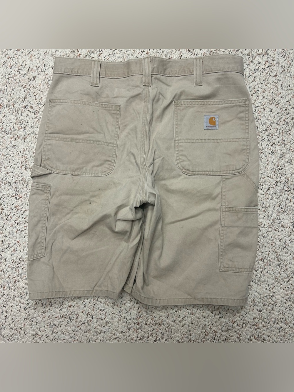 Carhartt Carpenter Shorts Mens 34 Beige Khaki Workwear Utility Pocket Canvas